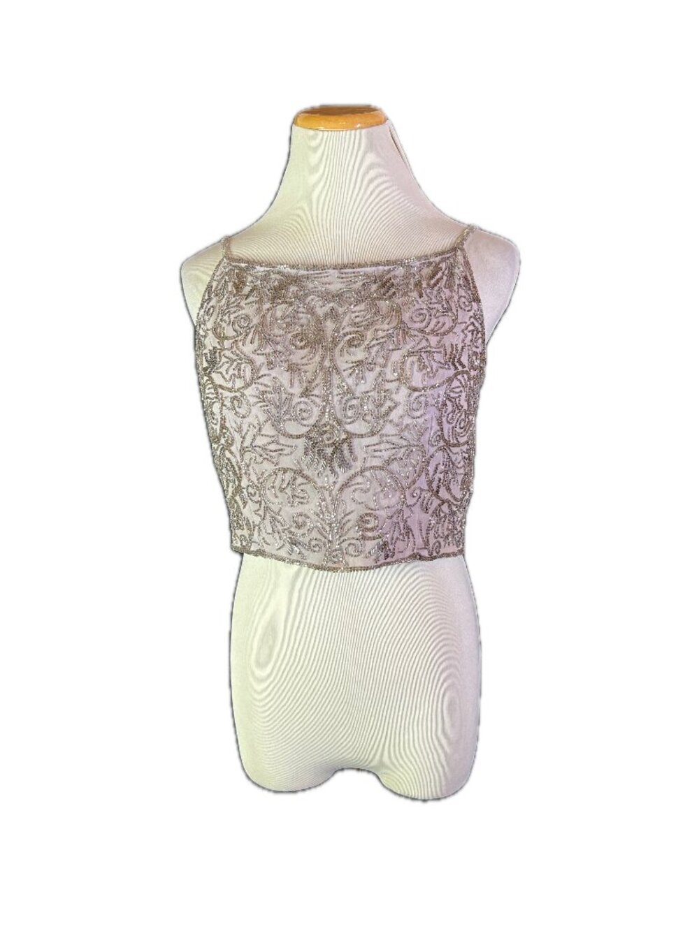 Vintage Cache Size L Lavender Silver Beaded Crop Top Silk *Flaws